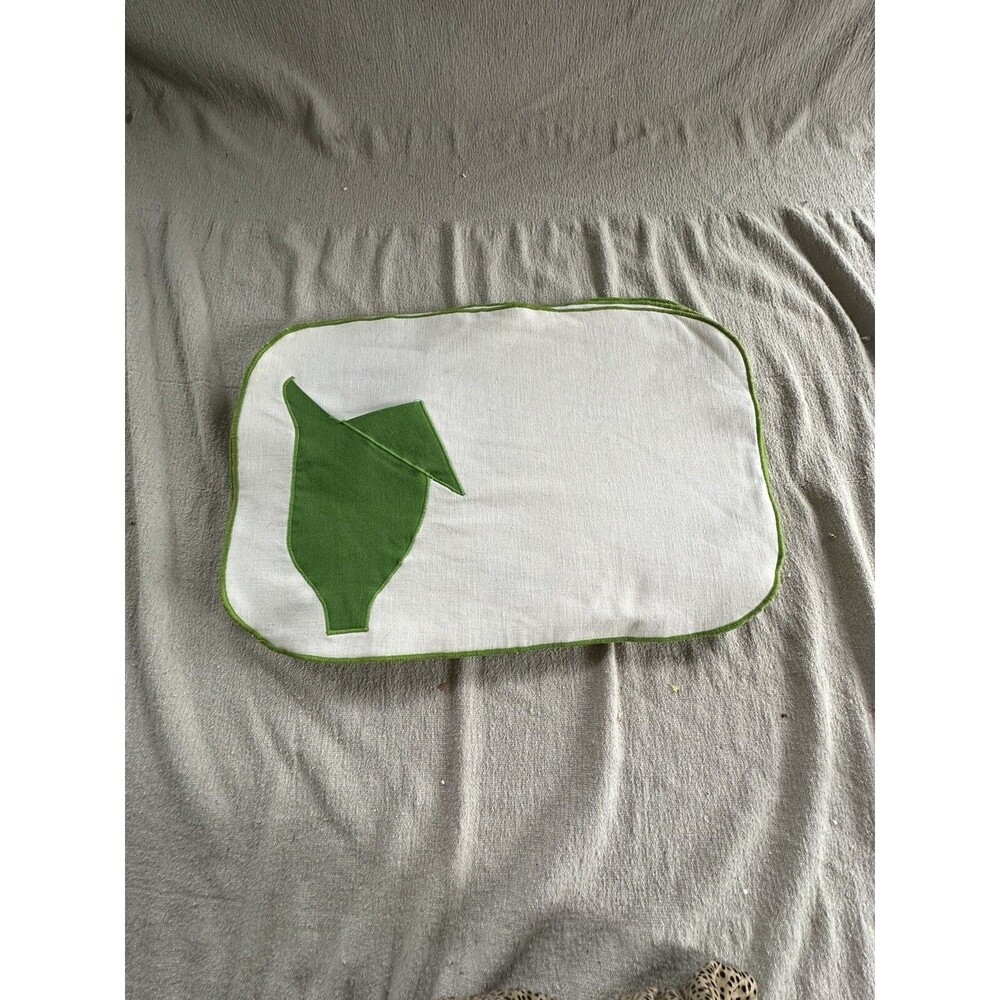 Set of 6 Rectangle White with Green Corn Stalk and Trim Placemats Farmhouse